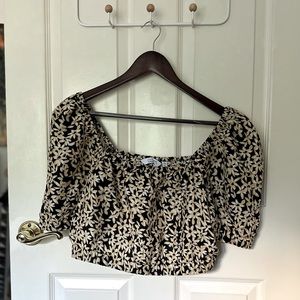 & Other Stories Women’s Yellow Floral Printed Puff Sleeve Crop Top Size Medium